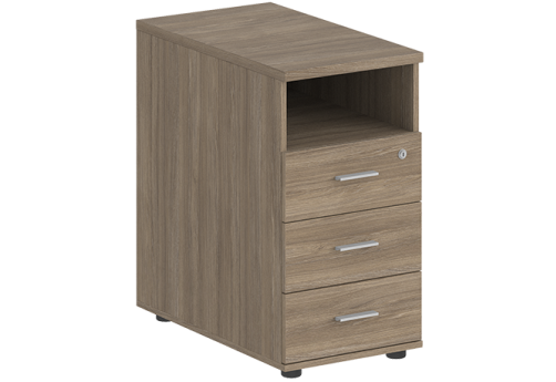 Тумба приставная с 3 ящиками (метабокс) и нишей с замком без топа Индиго Вуд, цвет дуб темный