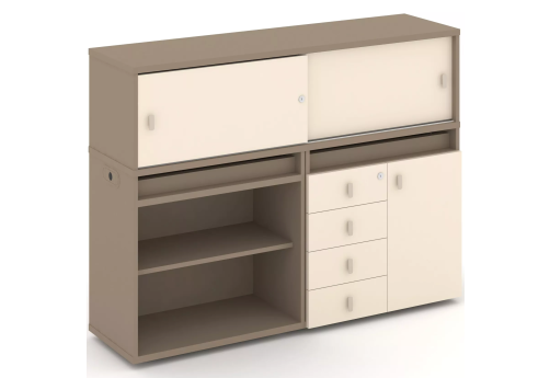 Тумба двойная с надставкой низкой (набор №8, вариант 1), цвет латте + сатин