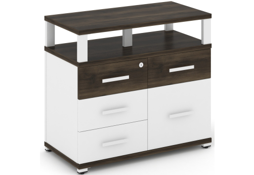 Тумба приставная широкая 4 ящика + 1 распашной фасад с надставкой широкой Динен, цвет дуб мали-белый