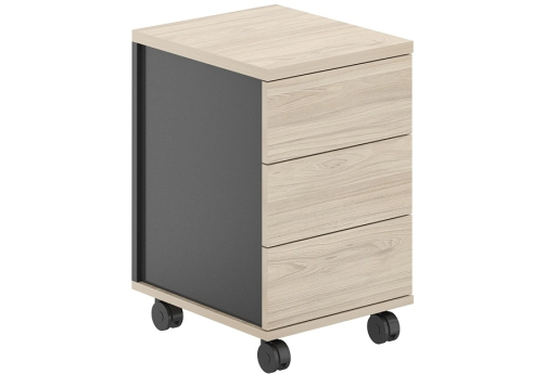 Тумба мобильная 3 ящика метабокс с замком Фламинго, цвет антрацит + акация