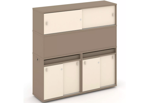 Тумба двойная с надставкой высокой (набор №9, вариант 2), цвет латте + сатин