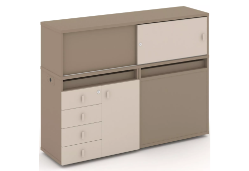 Тумба двойная с надставкой низкой (набор №17, вариант 1), цвет латте + капучино