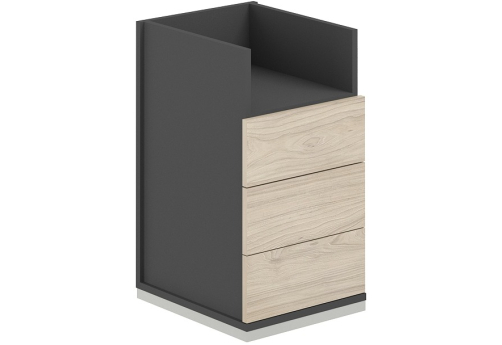 Тумба приставная 3 ящика метабокс с нишей с замком Фламинго, цвет антрацит + акация