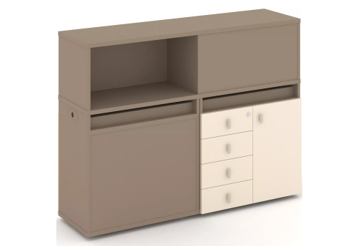 Тумба двойная с надставкой низкой (набор №16, вариант 1), цвет латте + сатин