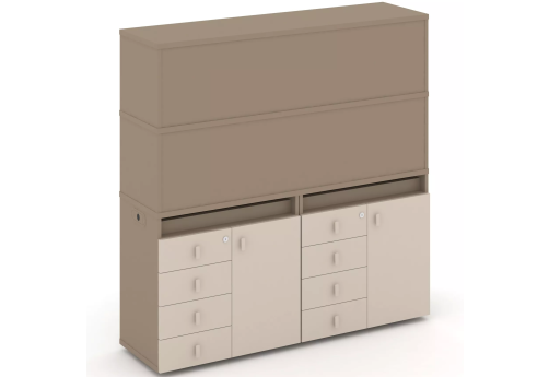 Тумба двойная с надставкой высокой (набор №5, вариант 2), цвет латте + капучино