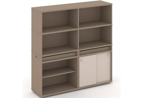 Тумба двойная с надставкой высокой (набор №13, вариант 1), цвет латте + капучино