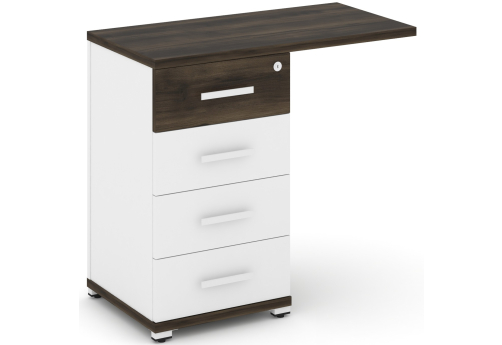 Тумба приставная узкая со свесом 4 ящика Динен, цвет дуб мали-белый