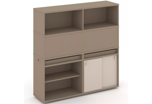 Тумба двойная с надставкой высокой (набор №13, вариант 3), цвет латте + капучино