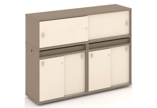 Тумба двойная с надставкой низкой (набор №6, вариант 1), цвет латте + сатин