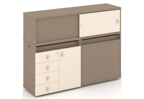 Тумба двойная с надставкой низкой (набор №17, вариант 1), цвет латте + сатин