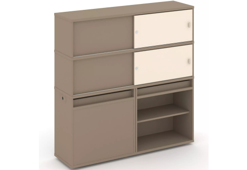 Тумба двойная с надставкой высокой (набор №22, вариант 2), цвет латте + сатин