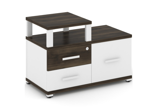 Тумба приставная широкая 2 ящика + 1 распашной фасад с надставкой узкой Динен, цвет дуб мали-белый