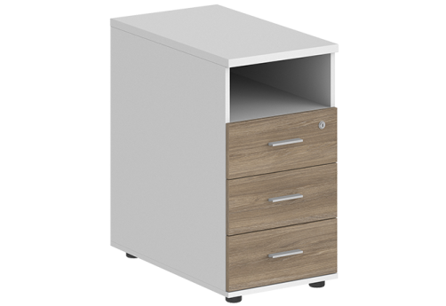 Тумба приставная с 3 ящиками и нишей с замком без топа Индиго Вуд, цвет белый + дуб темный