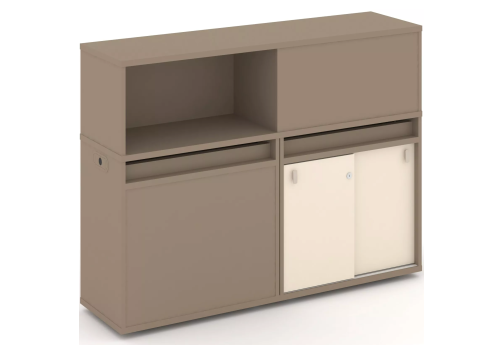 Тумба двойная с надставкой низкой (набор №20, вариант 1), цвет латте + сатин