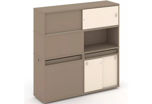 Тумба двойная с надставкой высокой (набор №32, вариант 2), цвет латте + сатин