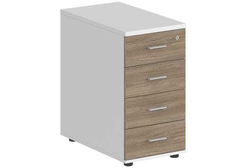 Тумба приставная с 4 ящиками с замком без топа Индиго Вуд, цвет белый + дуб темный