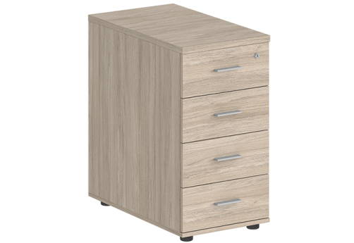 Тумба приставная с 4 ящиками с замком без топа Индиго Вуд, цвет дуб светлый