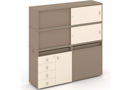 Тумба двойная с надставкой высокой (набор №24, вариант 1), цвет латте + сатин