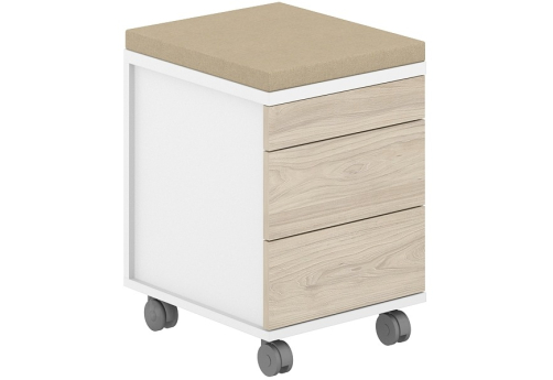Тумба мобильная 2 ящика + 1 ящик-лоток метабокс с подушкой Фламинго, цвет белый + акация + бежевый