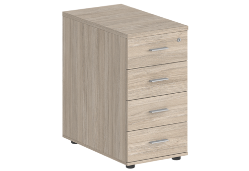 Тумба приставная с 4 ящиками (метабокс) с замком без топа Индиго Вуд, цвет дуб светлый