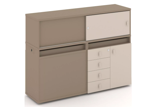 Тумба двойная с надставкой низкой (набор №17, вариант 2), цвет латте + капучино