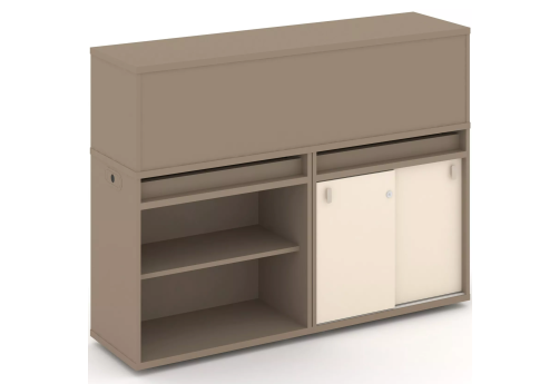 Тумба двойная с надставкой низкой (набор №10, вариант 2), цвет латте + сатин