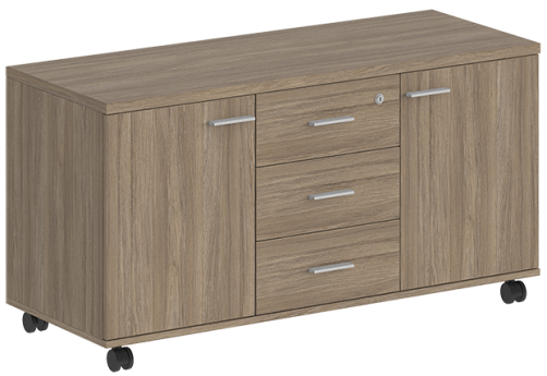 Тумба сервисная с 3 ящиками с замком и 2 фасадами Индиго Вуд, цвет дуб темный