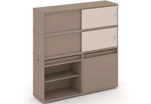 Тумба двойная с надставкой высокой (набор №22, вариант 1), цвет латте + капучино