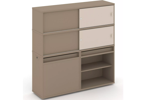 Тумба двойная с надставкой высокой (набор №22, вариант 2), цвет латте + капучино