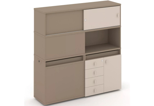 Тумба двойная с надставкой высокой (набор №30, вариант 2), цвет латте + капучино