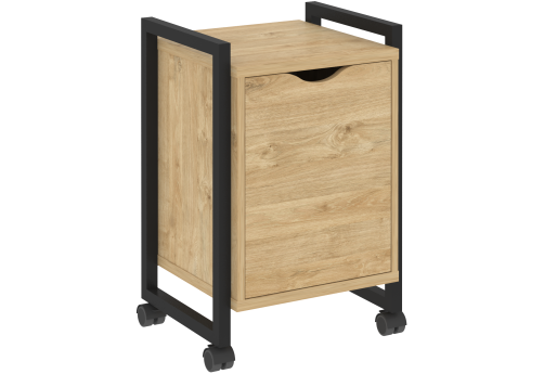 Тумба мобильная с распашным фасадом Европа, цвет тиквуд светлый + черный