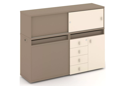 Тумба двойная с надставкой низкой (набор №17, вариант 2), цвет латте + сатин