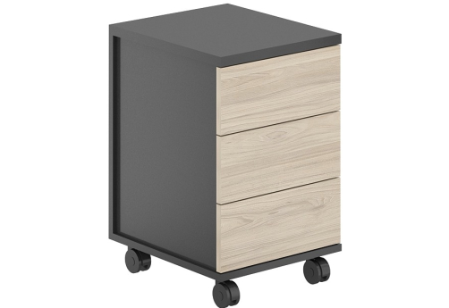 Тумба мобильная 3 ящика метабокс с замком Фламинго, цвет антрацит + акация