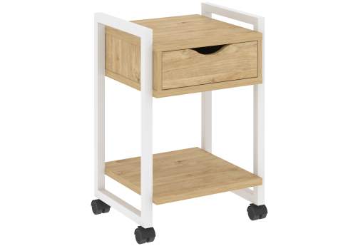 Тумба мобильная с ящиком и полкой Европа, цвет тиквуд светлый + белый