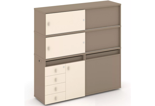 Тумба двойная с надставкой высокой (набор №25, вариант 2), цвет латте + сатин