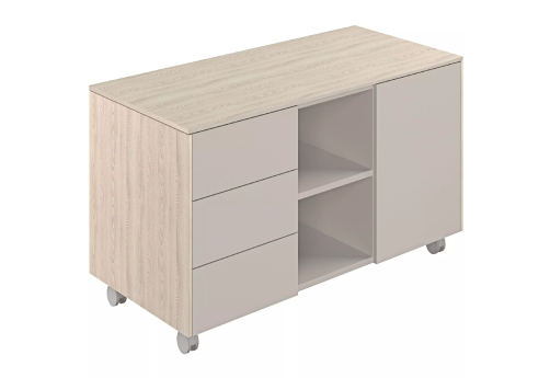 Тумба мобильная 3-секционная, цвет ясень + серый камень