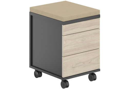 Тумба мобильная 2 ящика + 1 ящик-лоток метабокс с подушкой Фламинго, цвет антрацит + акация + бежевый