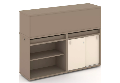 Тумба двойная с надставкой низкой (набор №9, вариант 2), цвет латте + сатин