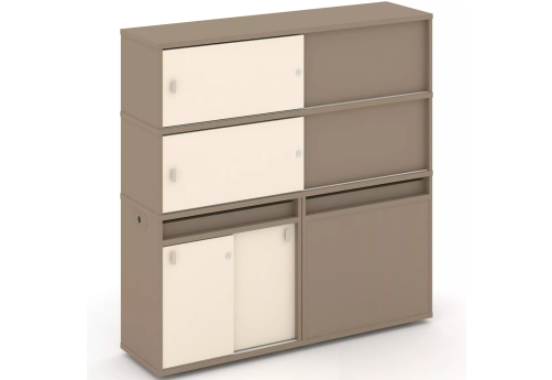 Тумба двойная с надставкой высокой (набор №27, вариант 2), цвет латте + сатин