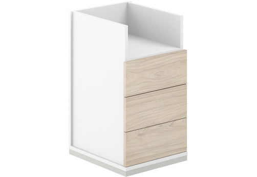 Тумба приставная 3 ящика метабокс с нишей с замком Фламинго, цвет белый + акация