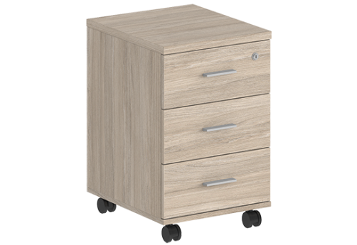 Тумба мобильная с 3 ящиками и замком (задняя стенка ДВП) Индиго Вуд, цвет дуб светлый