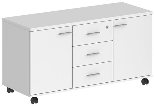 Тумба сервисная с 3 ящиками (метабокс) с замком и 2 фасадами Индиго Вуд, цвет белый