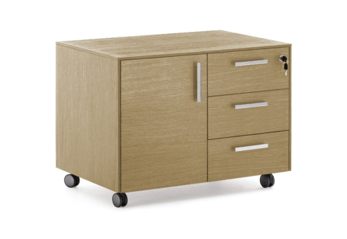 Тумба 3 ящика и 1 дверь, цвет эвкалипт светлый + хром