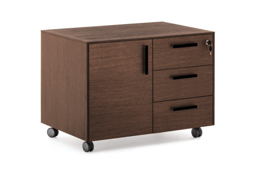 Тумба 3 ящика и 1 дверь, цвет эвкалипт темный + черный