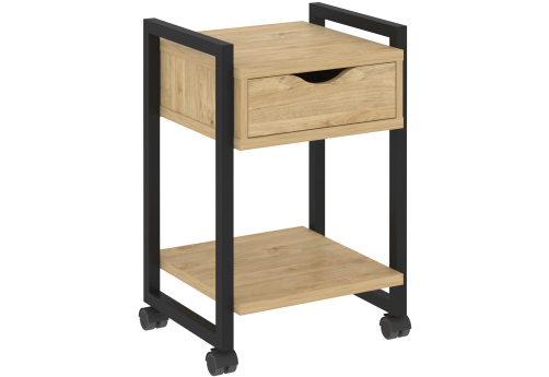 Тумба мобильная с ящиком и полкой Европа, цвет тиквуд светлый + черный