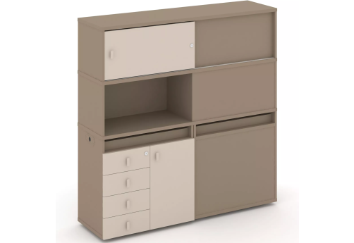 Тумба двойная с надставкой высокой (набор №31, вариант 2), цвет латте + капучино
