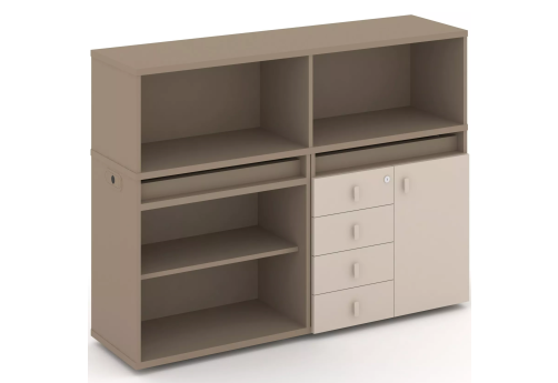 Тумба двойная с надставкой низкой (набор №7, вариант 1), цвет латте + капучино