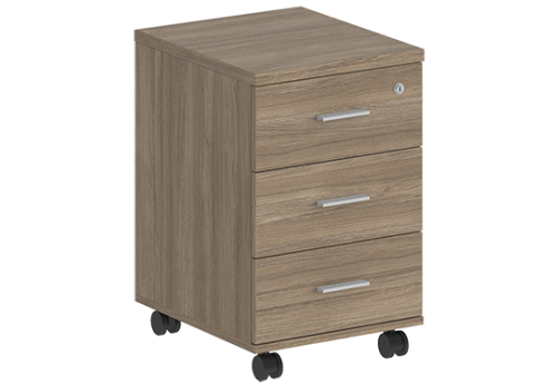 Тумба мобильная с 3 ящиками и замком (задняя стенка ДВП) Индиго Вуд, цвет дуб темный