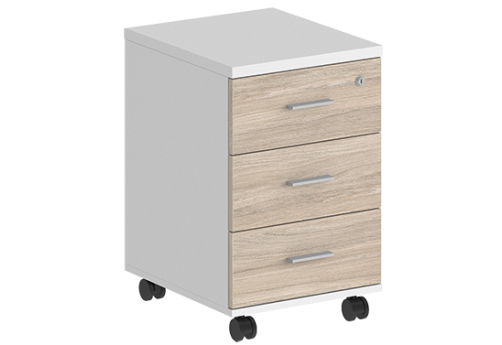 Тумба мобильная с 3 ящиками и замком Индиго Вуд, цвет белый + дуб светлый