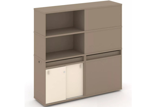 Тумба двойная с надставкой высокой (набор №21, вариант 2), цвет латте + сатин